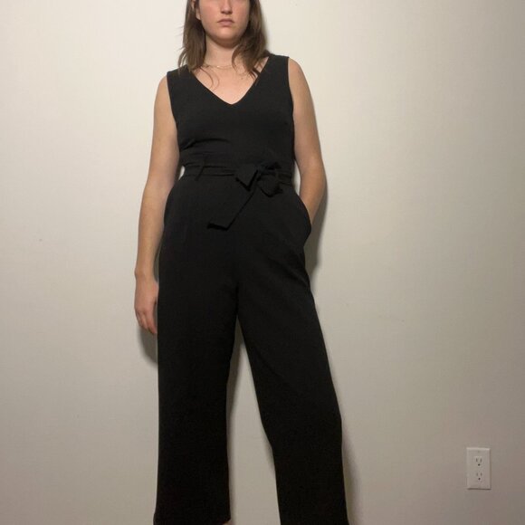 Black Formal Tie-Front V-Neck Romper - Picture 1 of 4